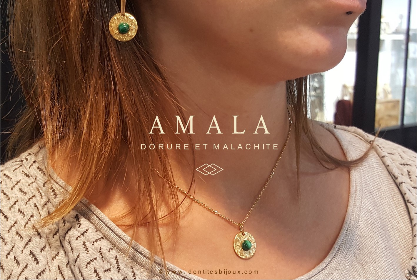 Bijoux malachite et acier doré - collection amala - identités bijoux - bijoux auvergne